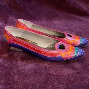 Vintage Margaret Jerrold Colorful Leather Slip On Kitten Heels